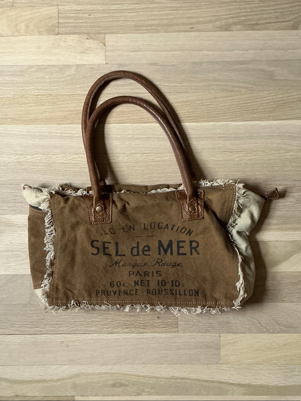 Myra Bag Brown Canvas Tote with Leather Handles